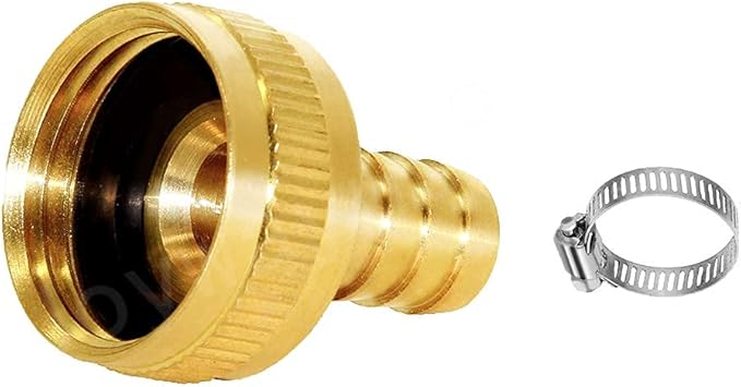 Joywayus 2Pcs 1/2" Barb x 3/4" Female GHT Thread Swivel Brass Garden Water Hose Pipe Connector Copper Fitting with Stainless Clamp House/Boat/Lawn/Power Wash/Irrigation