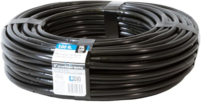 DIG ML-106, 100', ¼” MICROLINE Dripline - 6” Spacing, Color Black – UV Protected Drip Line