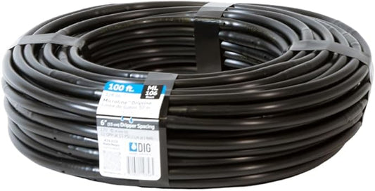 DIG ML-106, 100', ¼” MICROLINE Dripline - 6” Spacing, Color Black – UV Protected Drip Line