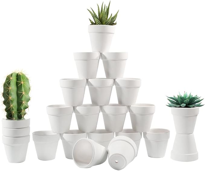 3 Inch Terracotta Pots - 22Pack Clay Flower Pots with Drainage Hole, Succulent Nursery Pot/Cactus Plant Pot. Great for Plants, Crafts, Wedding Favorn, DIY Production (White)