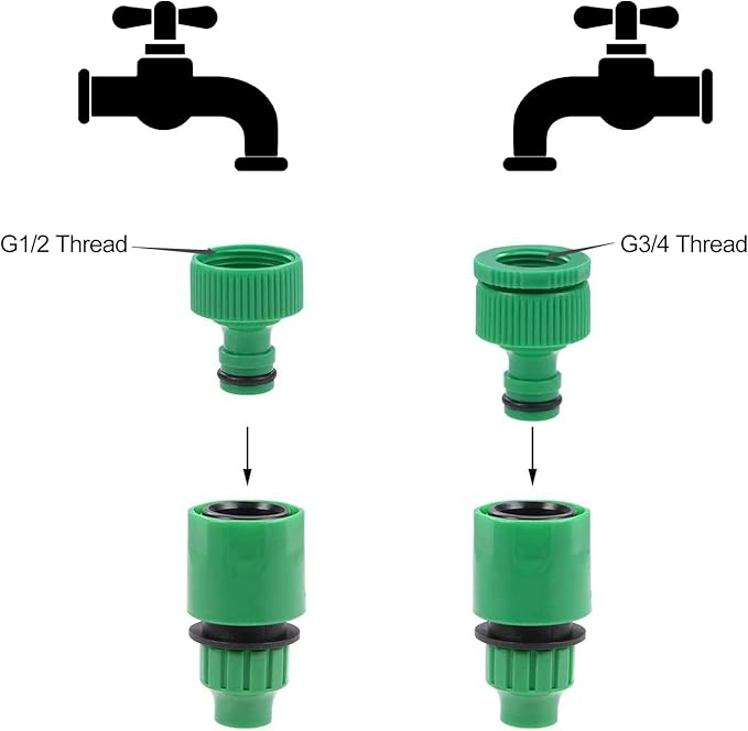 MroMax 4Pcs Hose Tap Connector, Connected to G1/2 or G3/4 Threaded, Suitable for 4/7mm Hose, Quick Connector Hose Pipe Adapter, Faucet Nozzle for Garden Irrigation System Green