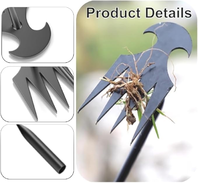 Stainless Weeding Artifact Uprooting Weeding Tool, Stainless Steel Forged Weed Puller 4 Teeth Dual Purpose Weeder, Hand Weeder Tool for Gardening with Long Handle (Black 4Pcs)