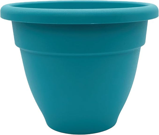 The HC Companies 10 Inch Caribbean Planter - Lightweight Indoor Outdoor Plastic Plant Pot for Herbs and Flowers, Dusty Teal