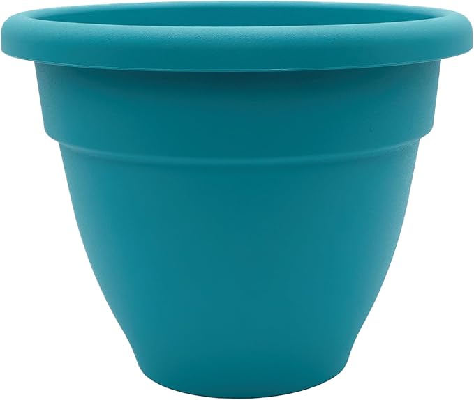 The HC Companies 8 Inch Caribbean Planter - Lightweight Indoor Outdoor Plastic Plant Pot for Herbs and Flowers, Dusty Teal