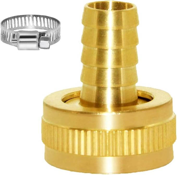 Joywayus 5/8" Barb x 3/4" Female GHT Thread Swivel Brass Garden Water Hose Pipe Connector Copper Fitting with Stainless Clamps House/Boat/Lawn/Power Wash/Irrigation (Pack of 2)
