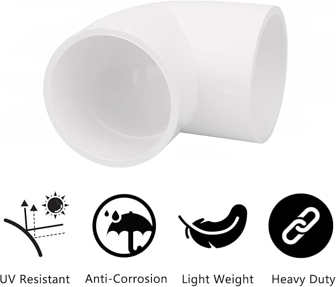 4Pack 2" 90 Degree Elbow PVC Pipe Fittings 2 Way Right Angle PVC Pipe Fitting, Furniture Build Grade SCH40 (Socket x Socket) 2" PVC Fitting Connectors for DIY PVC Shelf Garden Support Structure