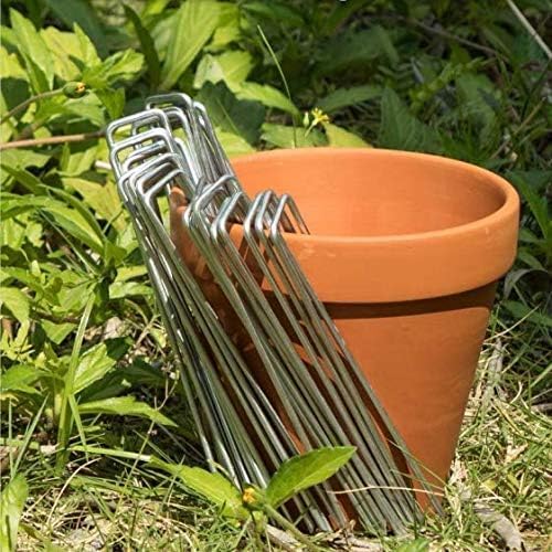 MySit 6" Galvanized Landscape Staples Garden Stakes Pins 24 Pack, Heavy-Duty 11 Gauge Garden Staples Anti-Rust Fence Stakes for Anchoring Weed Barrier Fabric Irrigation Tubing Soaker Hose