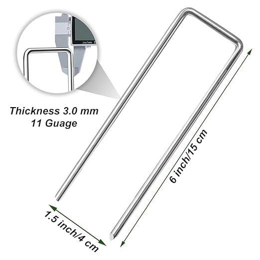 50 Pack Heavy Duty Garden Staples 6 Inch 11 Gauge Landscape Staples Galvanized Ground Stakes Anti-Rust Landscape Fabric Staples Garden Stakes for Irrigation Tubing, Fence, Weed Barrier, Ground Cover