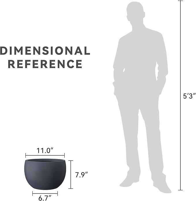 Kante 11.8" Dia Round Concrete Planter, Outdoor/Indoor Large Bowl Plant Pots with Drainage Hole and Rubber Plug for Garden Patio Balcony Home, Charcoal