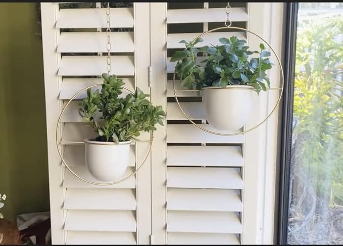 2 Pack Hanging Planters for Indoor Plants with 5.5" Pot + Ceiling Hook + Extender Chain | Hanging Plant Holder, Metal Minimalist Planter, NO Plant incld