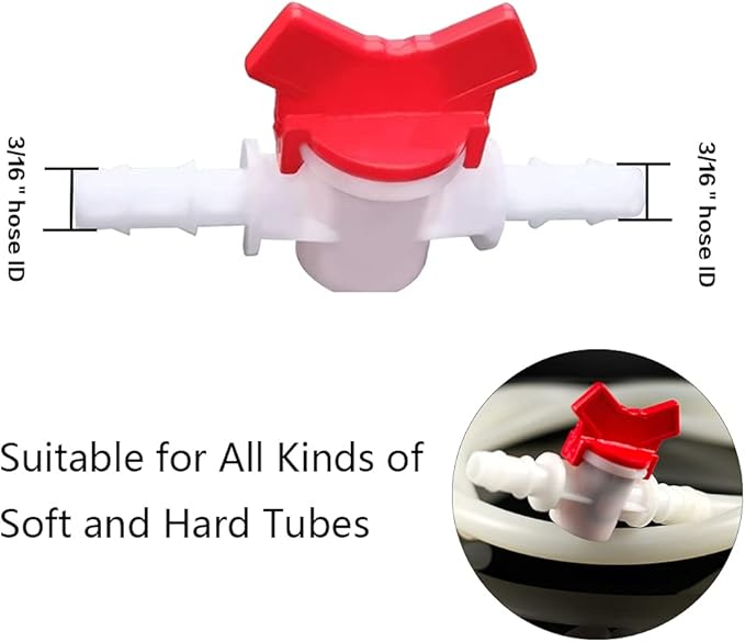 3/16“ Hose Barbed Ball Valve Drip Irrigation Ball Valve Shut Off Switch for Drip Irrigation and Aquariums（Pack of 2）