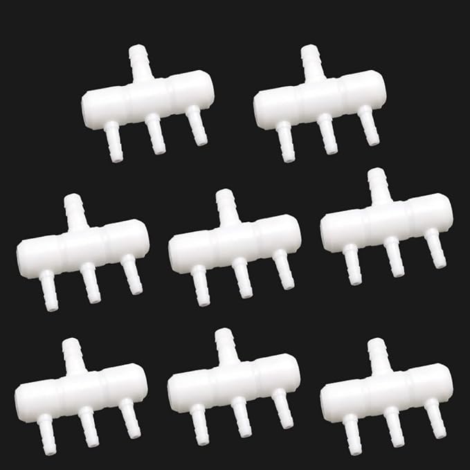 Rake-shaped hose joint air discharge diverter, Plastic Barb Hose Fitting Connector, 3-Way Outlet Air Line Pump Tubing Splitter Water Flow Divider, for Aquarium Garden Agricultural Irrigation（8Pcs）