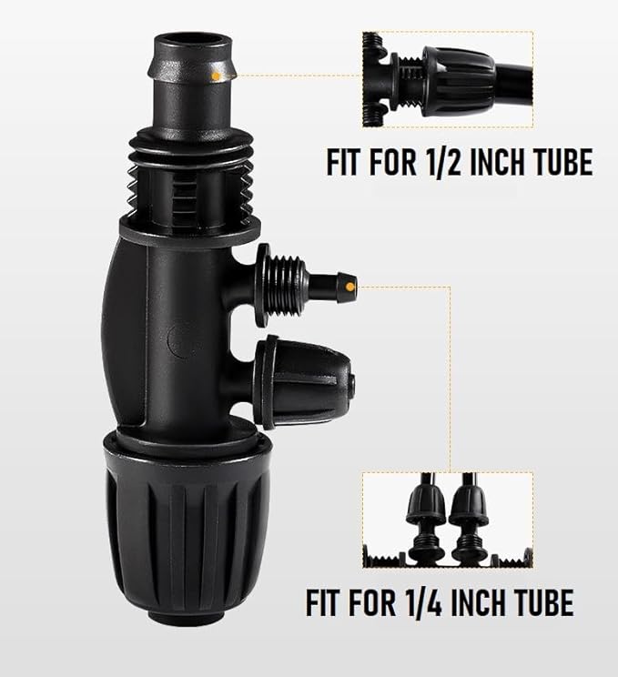 10PCS 1/2 Inch to 1/4 Inch Tubing Irrigation Fittings for (1/2'' ID x 0.60''-0.63'' OD) 16mm Drip Tubing,Locked Barbed Tee Connectors, Anti-Drop Straight Tee for Irrigation Tubing (4 Way)