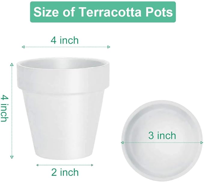 vensovo 4 Inch White Terracotta Plant Pots with Saucer - 6 Pack Clay Flower Pots with Drainage, Great for Plants, Crafts, Wedding Favor