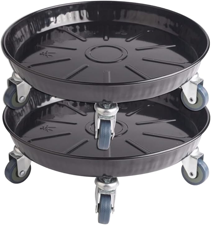 ARTLINE 10" Round Plant Stand with Lockable Wheels, 160lbs Heavy Duty for Indoor Outdoor, Large Rolling Dolly Planter Caddy on Casters to Carry Potted Flower Pot, Round Metal Tray NO Holes, 2 Pack