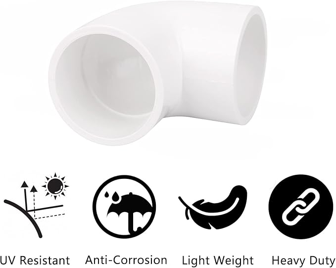 6Pack 1-1/2" 90 Degree Elbow PVC Pipe Fittings 2 Way Right Angle PVC Pipe Fitting, Furniture Build Grade SCH40 (Socket x Socket) 1.50" PVC Fitting Connectors for DIY PVC Shelf Garden Support Structure