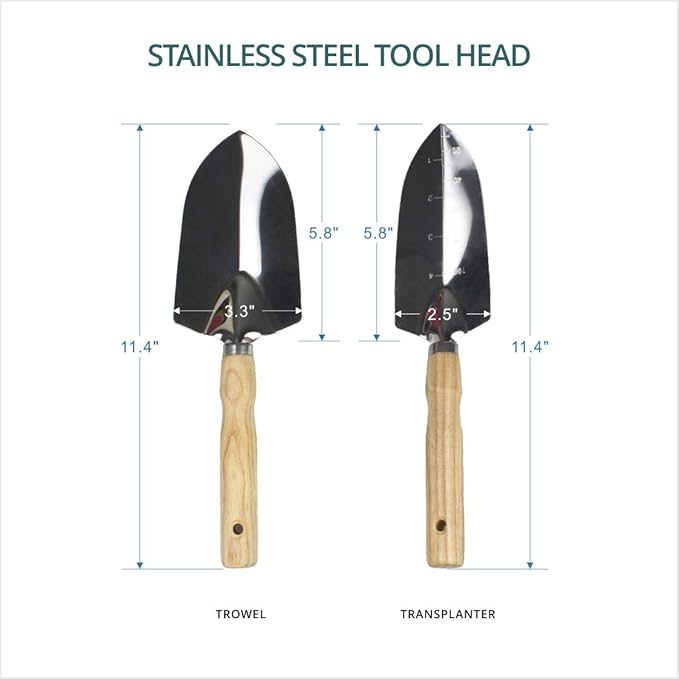 Garden Tools Sets- Heavy Duty Gardening Gift Tool Kit Including Folding Stool with Tool Bag 5 Sturdy Stainless Steel Tools(Gardening Trowel Trans-Planter Weeder & Rake) for Women Men