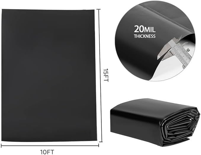 Pond Liners 10 x 15 Feet, Easy Cutting LDPE Pond Liner 20 Mil, High Preformed Koi Pond Liner for Ponds, Streams, Fountains and Garden Waterfall