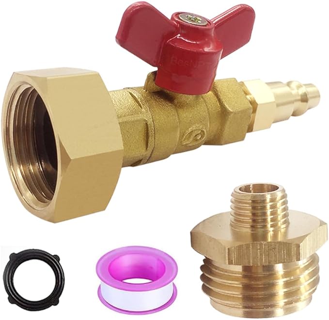 RV Winterize Blowout Ball Valve Adapter with 1/4" Quick Connect Plug and 3/4" GHT Male/Female for Garden Water Hose Boat Camper Trailer Sprinkler Systems Irrigation