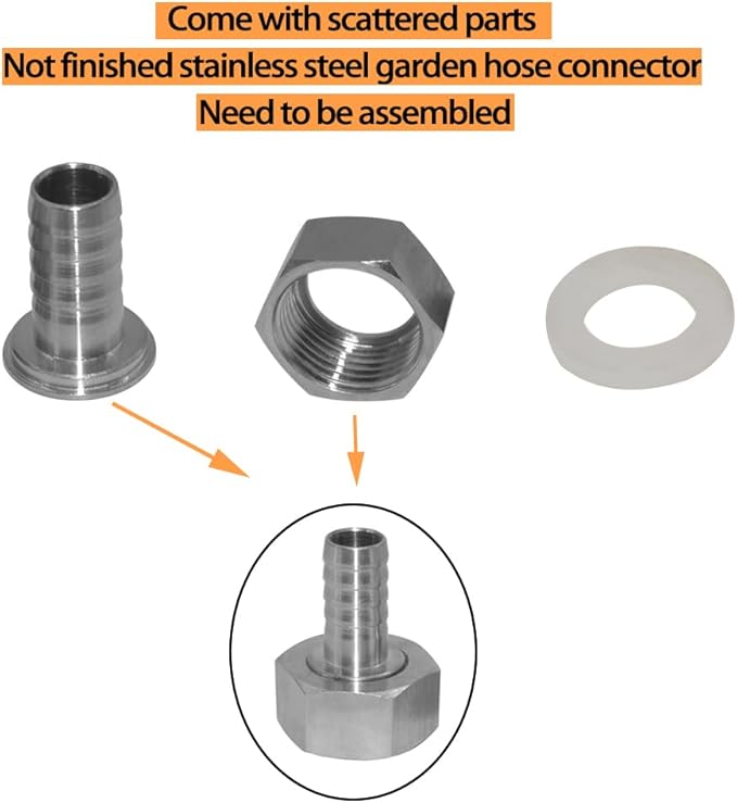 Stainless 5/8" Hose Barb x 3/4" Female GHT Garden Hose Threaded Swivel Connector Repair Fitting for Water Boat Lawn Power Wash Irrigation