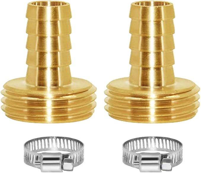 Joywayus Garden Hose Pipe Connector,1/2" Barb x 3/4" Male GHT Thread Brass Fitting with Stainless Clamps House/Boat/Lawn/Power Wash/Irrigation (Pack of 2)