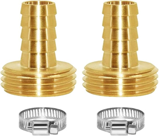 Joywayus Garden Hose Pipe Connector,5/8" Barb x 3/4" Male GHT Thread Brass Fitting with Stainless Clamps House/Boat/Lawn/Power Wash/Irrigation (Pack of 2)