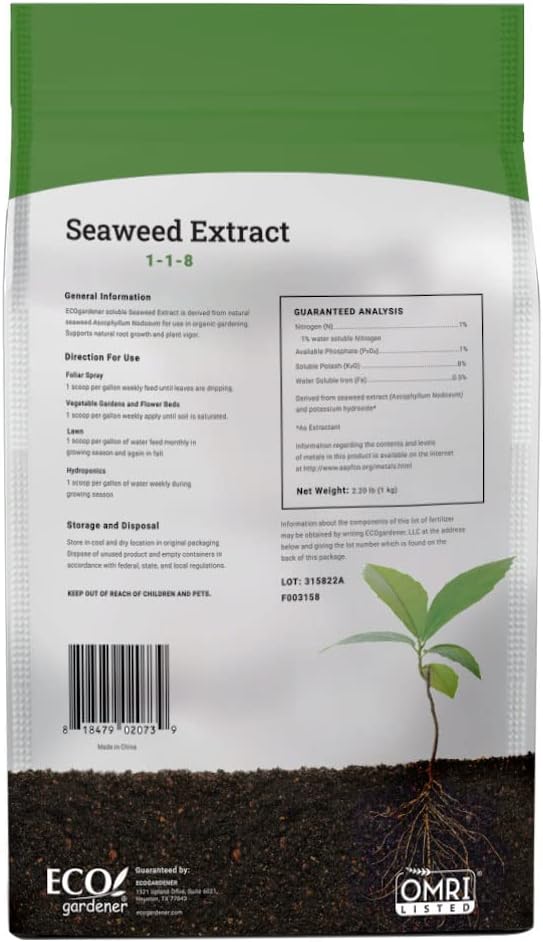 ECOgardener Seaweed Extract Soil Amendment, Water-Soluble, Powdered Organic Soil Conditioner