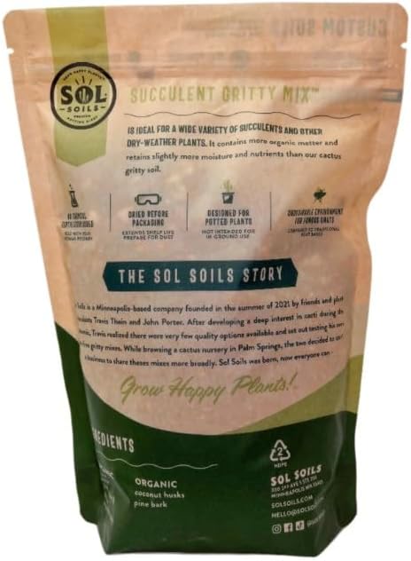 Sol Soils Succulent Gritty Mix 2 Quarts - Fast Draining Peat Moss Free Succulent Soil Potting Mix with Coconut Husk Chips, Perlite & Pumice