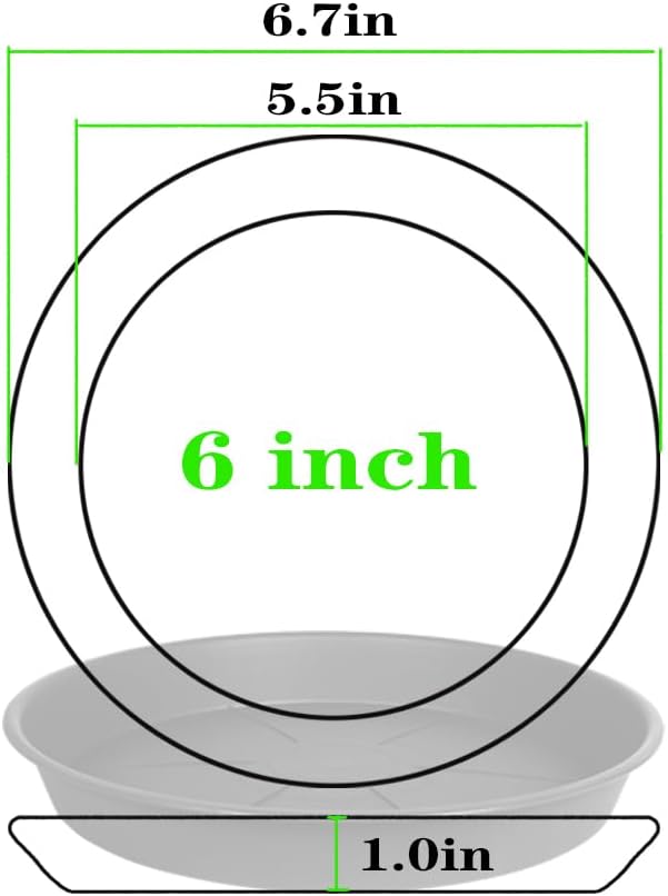 6 Pack of Plant Saucer Tray 4 6 8 10 12 14 17 19 22 25 inch, Heavy Duty Plastic Pot Plant Drip Trays Saucers for for Indoors Outdoor, Plant Water Tray for Planters 4-7" (6", Black)