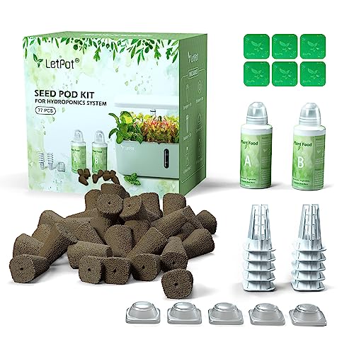 LetPot 77 Pcs Seed Pod Kits, Square Grow Anything Kit for Hydroponics, with 2 A&B Nutrient Plant Foods and 30 Sponges, 5 Domes, 10 Baskets, 30 Stickers, Compatible with LetPot Mini, YOOCAA, QYO, LYKO