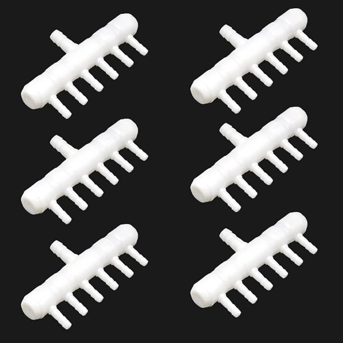 Rake-shaped hose joint air discharge diverter, Plastic Barb Hose Fitting Connector, 6-Way Outlet Air Line Pump Tubing Splitter Water Flow Divider, for Aquarium Garden Agricultural Irrigation（6Pcs）