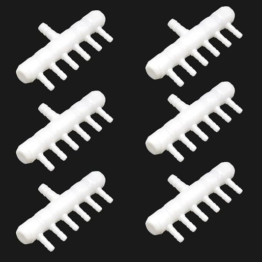 Rake-shaped hose joint air discharge diverter, Plastic Barb Hose Fitting Connector, 6-Way Outlet Air Line Pump Tubing Splitter Water Flow Divider, for Aquarium Garden Agricultural Irrigation（6Pcs）