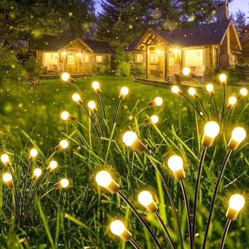 8-Pack Solar Garden Lights, 64 LED Solar Lights Outdoor for Garden Decor, Waterproof Firefly Light Outdoor (Sway by Wind), Swaying Light for Outside Yard Pathway Landscape Decorations (Warm White)
