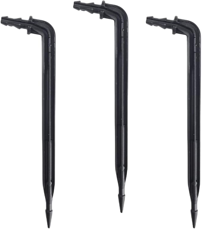 50 Pack 6" Inch Angled Drip Emitter Stake, (FITS 1/4" & 1/8" TUBING) for Precise Watering & Irrigation, Greenhouse, Container Gardening, Home Garden, and Hydroponics Growing