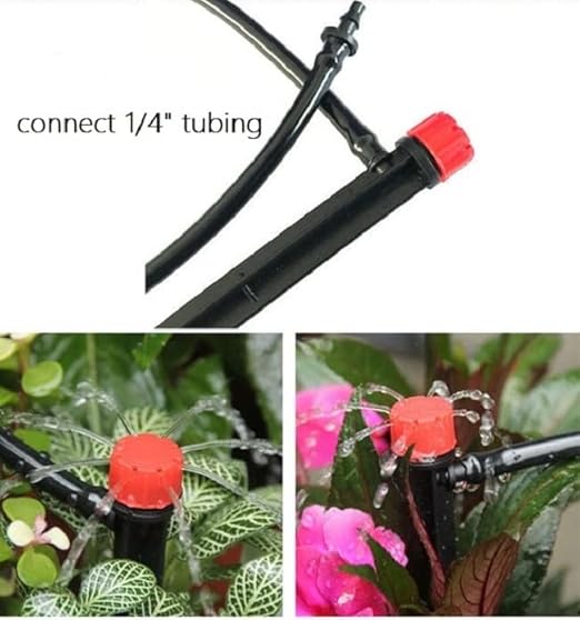 50pcs Drip Irrigation Emitters for 1/4" Irrigation Tubing,Adjustable 360 Degree Irrigation Dripper with 1/4" Barbed Coupling Fittings,Garden Drip Emitters for (4-7mm) Watering System Kit