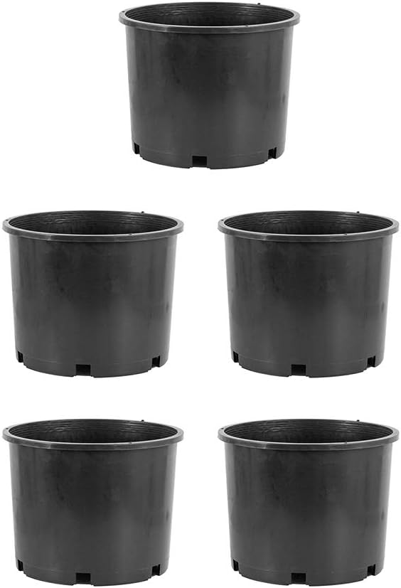 Pro Cal HGPK5PHD Round Circle 5 Gallon Wide Rim Durable Injection Molded Plastic Garden Plant Nursery Pot for Indoor or Outdoor (Set of 5)