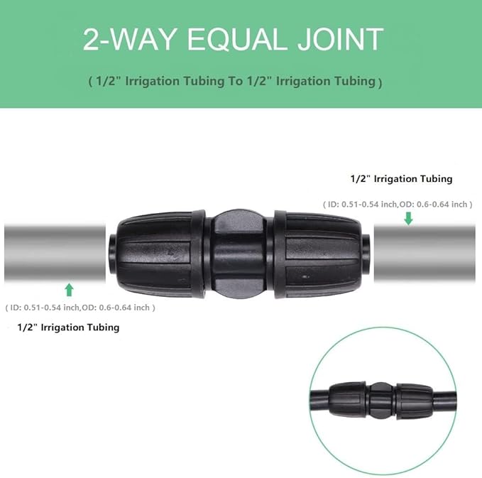 Drip System Parts,Drip Irrigation Fittings Lock Barbed Straight Connectors for 1/2 Inch Drip Tubing (1/2" ID x 0.65" OD) -Pack of 10