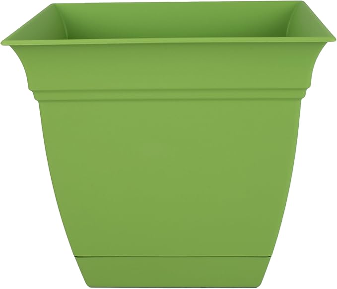 The HC Companies 10 Inch Eclipse Square Planter with Saucer – Indoor Outdoor Plant Pot for Flowers Vegetables Herbs, Peridot Green
