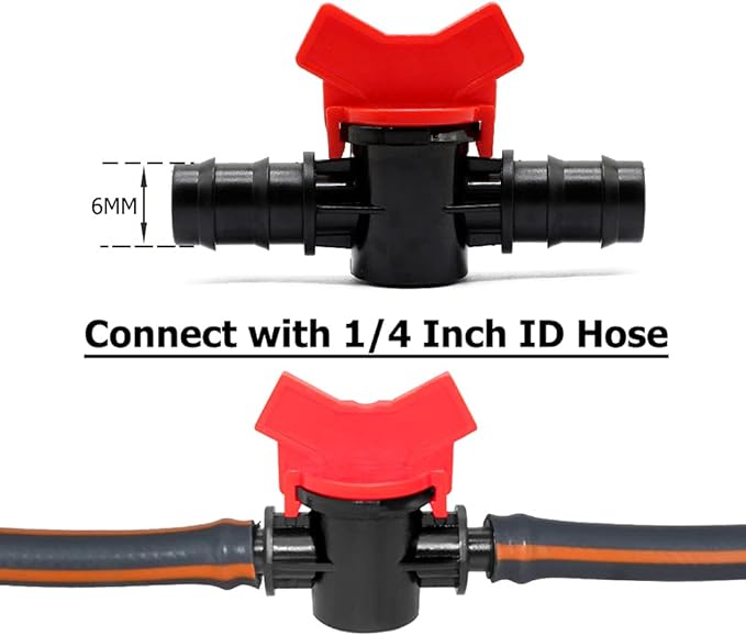 JoyTube 1/4" Drip Irrigation Switch Valve, Barbed Ball Valve for Garden Drip Irrigation Aquarium (3 Pcs)