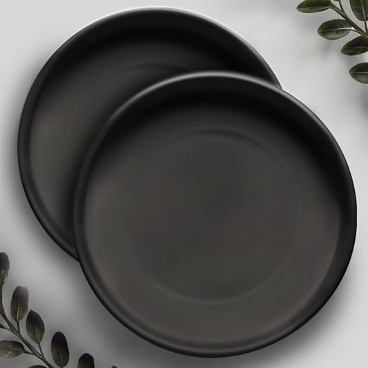Willowy 9 Inch Black Ceramic Plant Saucer (2 Pack) - Plant Drip Trays for 6-8 Inch Planters,Plant Saucers for Indoors,Plant Trays for Pots,Plant Pot Saucers,Plant Water Tray,Plant Dish Saucer