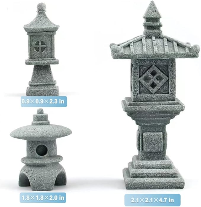 3 PCS Miniature Figurines Stone Pagoda Lantern Garden Statues Tiny Home Kit Meditation Accessories for Zen Garden Home Decor Yard Decorations Outdoor Statues Asian Garden Decor Japanese Gifts (2)