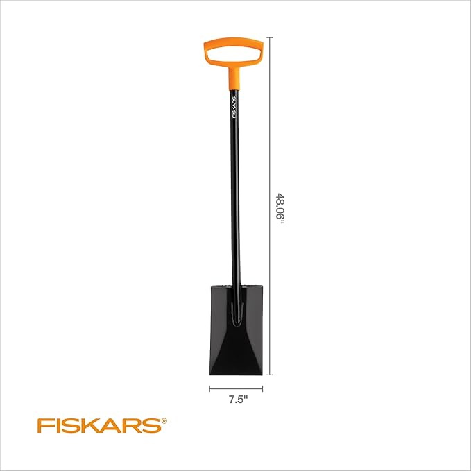 Fiskars 46" Spade Garden Shovel, Steel Flat Spade with Ergonomic D-Handle, Sharp Blade Square Shovel for Lawn Edging, Digging, Pruning, Heavy Duty Yard Tool, Easy Cuts in Grass and Turf