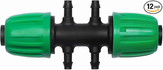 12 Pack 1/2 Inch To 1/4 Inch Drip Irrigation Fittings (1/2" ID x 0.65" OD), Drip Line Irrigation Locked Barbed 1/2" To 1/4" Adapter Anti Leak Irrigation System 1/2 Inch To 1/4 Inch Tee