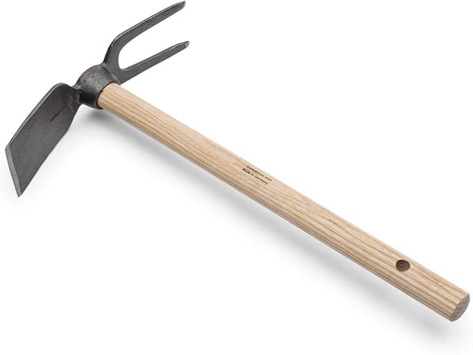 Kings County Tools Mini-Hoe & Two-Prong Grubber | Double-Sided Carbon Steel Blades | Lightweight Ash Handle | Gardening Tool | Weed and Break Up Soil with Less Effort