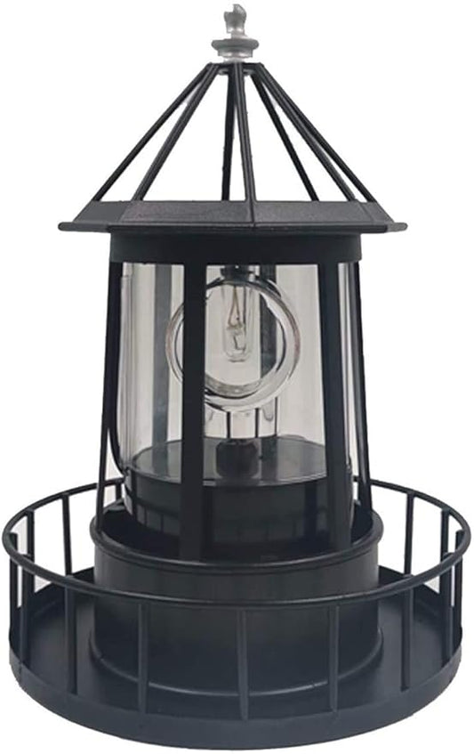 Marsrut LED Solar Light Powered Rotating Lighthouse Beacon Lamp, Outdoor Courtyard Waterproof Solar Hanging Lamp, Lawn Lantern, for Patio Fence Garden Decoration Outdoor Lighting Home Decor (Black)