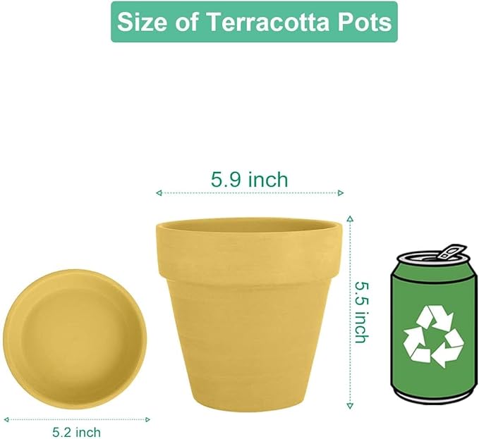 vensovo 6 Inch Yellow Terracotta & Clay Pots for Plant with Saucer - 4 Pack Medium Terra Cotta Planter with Drainage Hole, Flowerpot for Indoor Outdoor Plants, Crafts, Wedding Favor