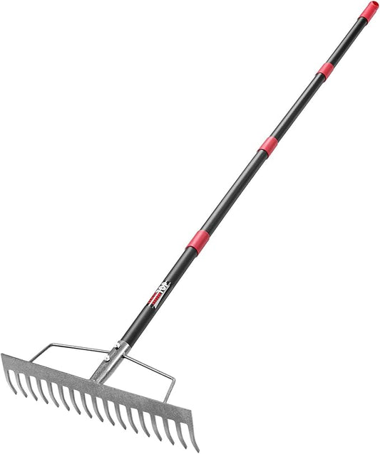 17 Tines Garden Rake Heavy Duty Bow Rake with Adjustable Handle Metal Rake for Gardening Farming