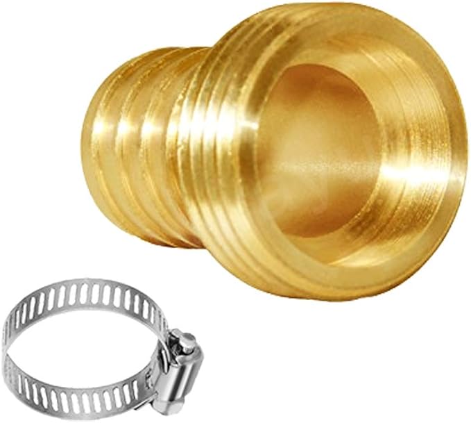 Joywayus 3/4" Barb x 3/4" Male GHT Thread Swivel Round Brass Garden Water Hose Pipe Connector Copper Fitting with Stainless Clamp House/Boat/Lawn/Power Wash/Irrigation