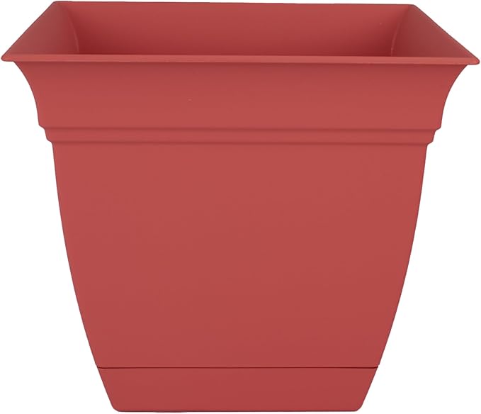 The HC Companies 12 Inch Eclipse Square Planter with Saucer – Indoor Outdoor Plant Pot for Flowers Vegetables Herbs, Rose