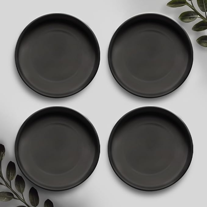 Willowy Black Ceramic Pot Saucer - Drainage Tray for 2,3,4 Inch Planters - Drip Trays - Four Pack